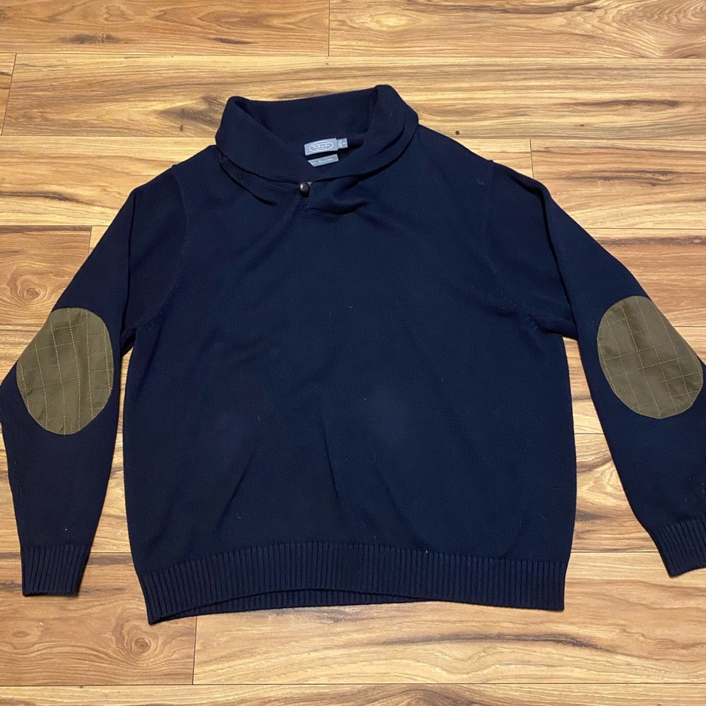 Talbots Navy Sweater with Olive Elbow Patches